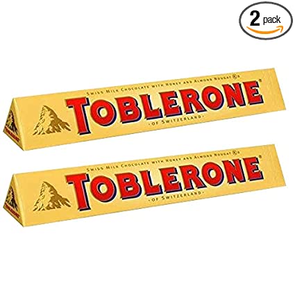 Toblerone of Switzerland Milk Chocolate with Honey and Almond Nougat - 2 Pack Pouch, 2 X 100 g