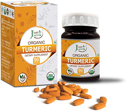 Just Jaivik Organic Turmeric (Haldi | Curcuma Longa) Tablets - A Dietary Supplements - 750 mg (Pack 90 Organic Tablets) | Supports Digestion and Overall Health and Well-Being