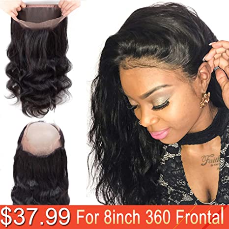 Doris Beauty 360 Lace Front Closure Free Part With Baby Hair 8inch Brazilian Body Wave Human Hair Lace Frontal 360 Human Hair Lace Frontal Closure Natural Black(8 inch)