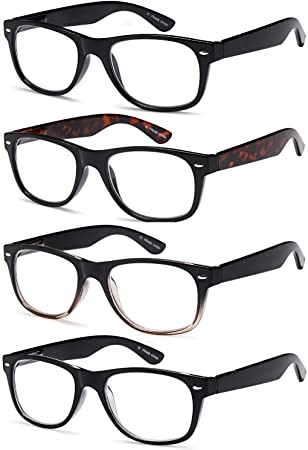 Gamma Ray Reading Glasses - 4 Pairs Spring Hinge Readers for Men and Women 1.75