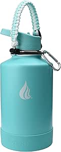 HYDRO CELL Stainless Steel Water Bottle w/Straw & Wide Mouth Lids (Teal 64oz with Teal Protective Silicone Bottom Boot, Teal/White Paracord Handle and Teal Sports Cap w/Straw)