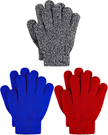 Cooraby 3 Pairs Kid's Winter Gloves Thick Cashmere Warm Knitted Gloves Children Cold Weather Gloves