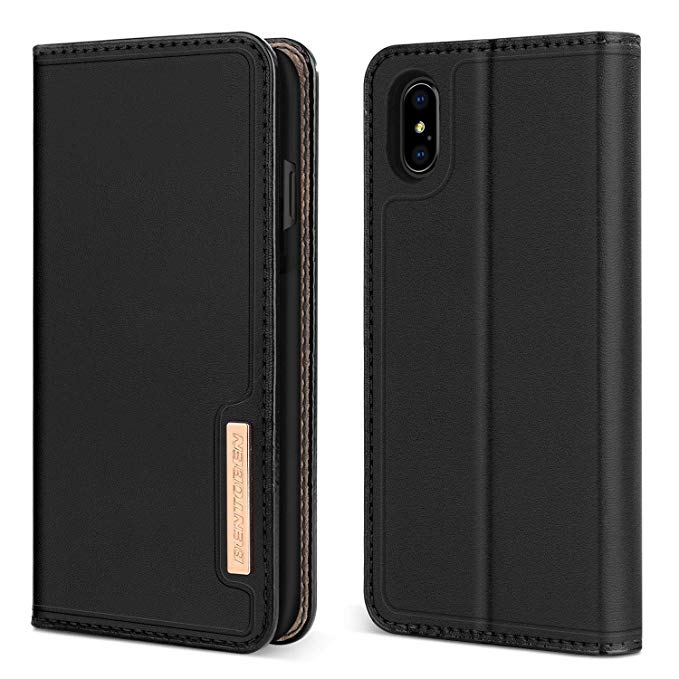 BENTOBEN iPhone Xs Max Wallet Case, Kickstand Genuine Leather Folio Flip Lightweight & Slim Fit Business Men Protective Case with Credit Card Slot Cash Pocket for Apple iPhone Xs Max 6.5’’ – Black