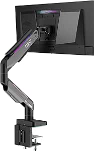 MSI MPG MT201R - Premium RGB Single Monitor Stand Arm, Supports 17-49" Screens and 44 lbs, VESA Compatible, Adjustable Heavy Duty Gas Spring Mount, Clamp & Grommet, Quick Release Plate - Gray