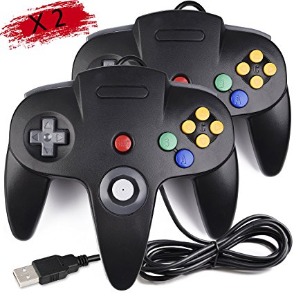 2 Pack Classic Nintendo 64 Controller, iNNEXT N64 Wired USB PC Game pad Joystick, N64 Bit USB Wired Game stick Joy pad Controller for Windows PC MAC Linux Android Raspberry Pi 3 Sega Genesis Higan