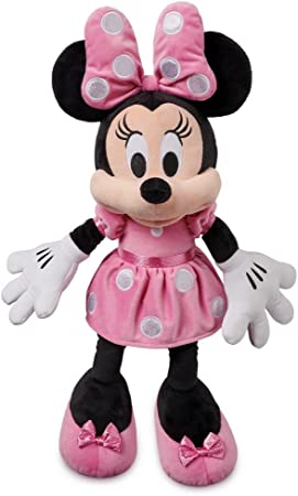 Disney Store Official Minnie Mouse Medium Soft Plush Toy, Medium 17 3/4 inches, Iconic Cuddly Toy Character in Pink Polka Dot Dress and Bow with Embroidered Features, Suitable for All Ages