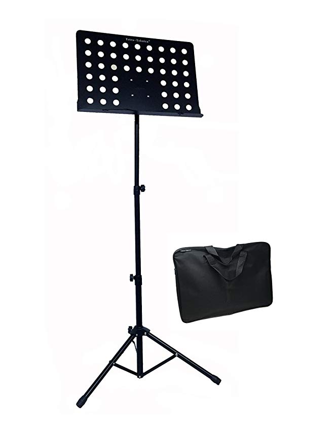 Tetra-Teknica Essential Series EMS-02B Three Section Collapsible Sheet Music Stand with Carry Bag, Color Black