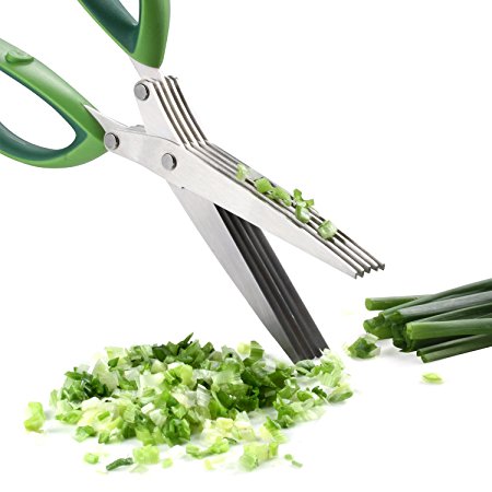 Xpatee 5 Blades Herb Scissors with Cleaning Brush (Green)