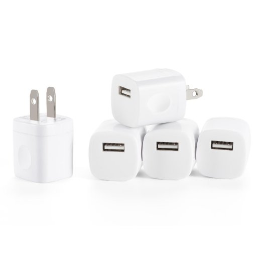 Spark Wireless 5pcs USB AC Universal Power Home Wall Travel Charger Adapter for iPhone 6 PLUS 4 4S 5 Samsung HTC Compatible w/ iOS8 (White)