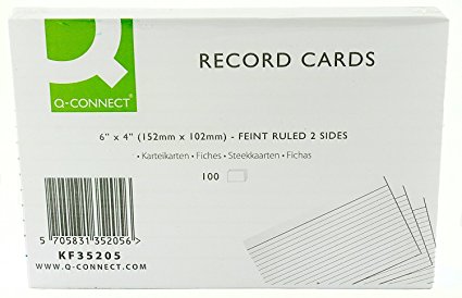 Q Connect 6x4 Inches Ruled Feint Record Card - White (Pack of 200)