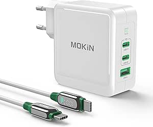 MOKiN 140W USB C Ladegerät Laptop, GaN USB C Netzteil Ladestecker mit 1.2M Display USB C Ladekabel, PD 3.0 PPS Schnellladegerät für MacBook Pro/Air M1/M2, Dell, HP, Lenovo, iPhone, Galaxy, Pixel