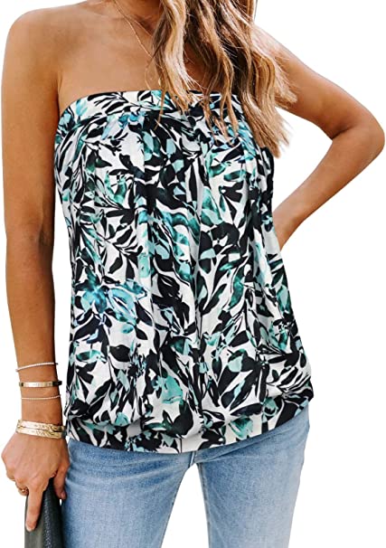 CHICGAL Women's Tube Tops Summer Casual Bandeau Tank Casual Strapless Blouse Off The Shoulder Tunic Shirts