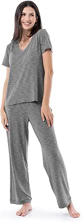 Fruit of the Loom womens Short Sleeve Tee and Pant 2 Piece Sleep Pajama Set