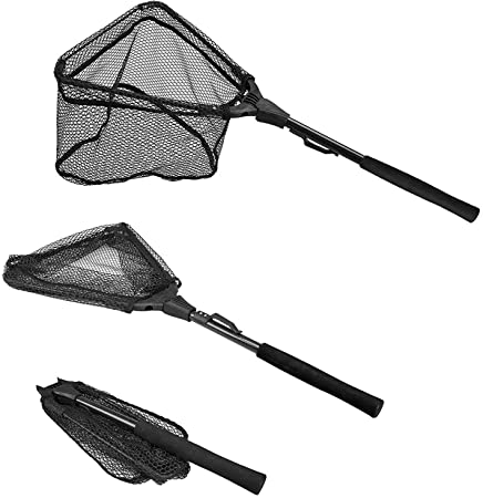 PLUSINNO Fishing Net Fish Landing Net, Foldable Collapsible Telescopic Pole Handle, Durable Nylon Material Mesh, Safe Fish Catching or Releasing