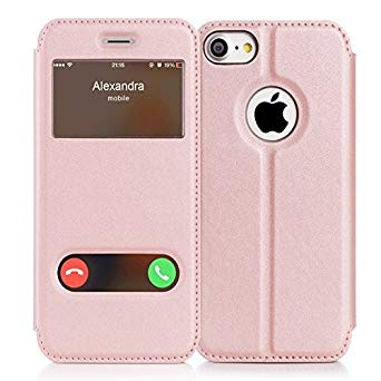 FYY Case for iPhone 8/iPhone 7, Magnetic Cover Stand Case with Window View Function for Apple iPhone 7/8 (4.7") Rose Gold