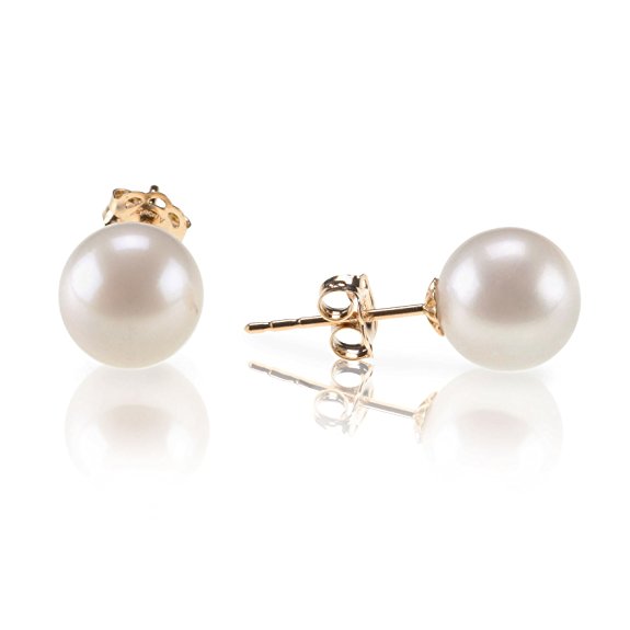PAVOI 14K Gold Freshwater Cultured White Pearl Stud Earrings - Handpicked AAA Quality