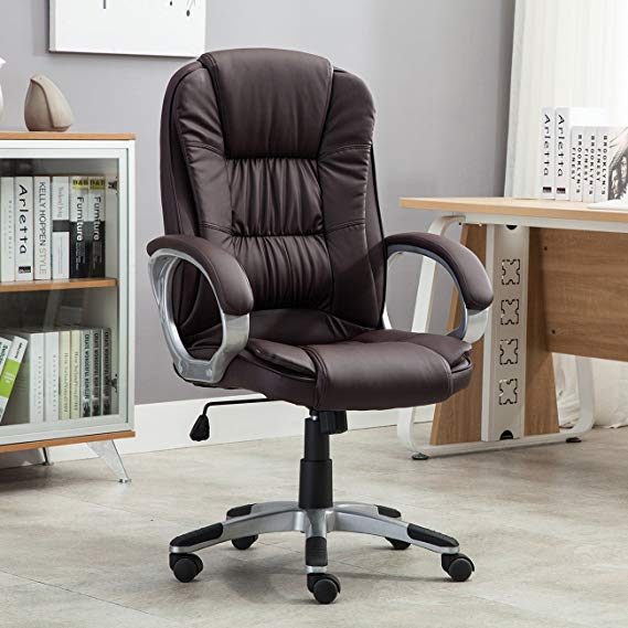 Belleze High Back Executive Adjustable Leather Ergonomic Desk Office Chair (Brown)