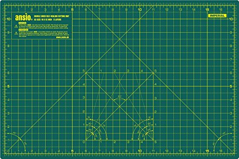 ANSIO A3 Double Sided Self Healing 5 Layers Cutting Mat Imperial / Metric 17 Inch x 11 Inch / 44cm x 29cm - Green/Green