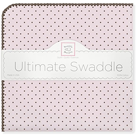 SwaddleDesigns Ultimate Receiving Blanket, Brown Polka Dots, Pastel Pink