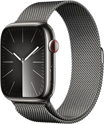 Apple Watch Series 9 [GPS   Cellular 45mm] Smartwatch with Graphite Stainless steel Case with Graphite Milanese Loop. Fitness Tracker, ECG Apps, Always-On Retina Display