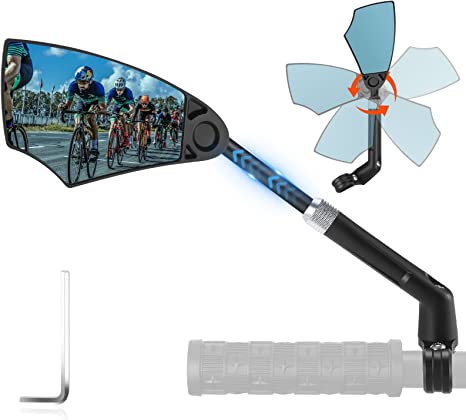 WEST BIKING Anti-Glare Handlebar Bike Mirror - Bike Rear View Mirror With Retractable & 360 ° Adjustable Lens, Foldable Bicycle Mirror For 20-23mm Handlebar (Left)