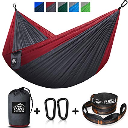 Double and Single Camping Hammocks - Hammock with Free Premium Straps & Carabiners - Lightweight and Compact Parachute Nylon. Backpacker Approved and Ready for Adventure!