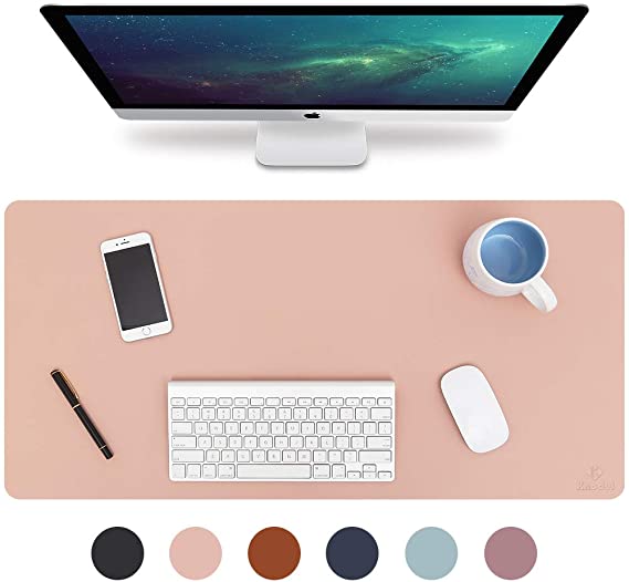 Knodel Desk Pad, Office Desk Mat, 40cm x 80cm PU Leather Desk Blotter, Laptop Desk Mat, Waterproof Desk Writing Pad for Office and Home, Dual-Sided (Pink)