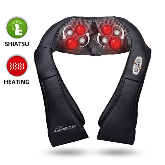 Shiatsu Neck Massager Kneading Shoulder Massage Pillow with Heat for Car Home Office Use SL632 Snailax (Black)