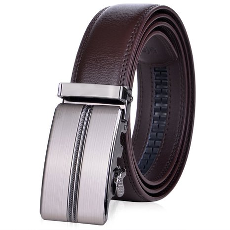 Vbiger Men's Leather Belt Sliding Buckle 35mm Ratchet Belt Black