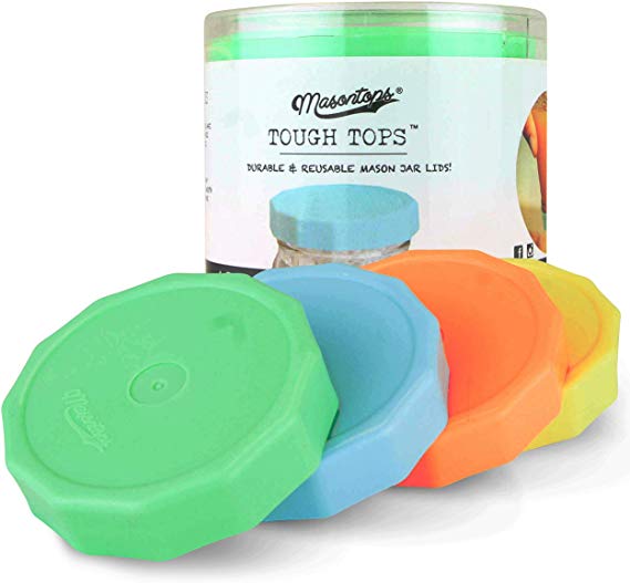 Masontops Tough Tops - Wide Mouth Mason Jar Lid - Multi Color - BPA-Free Plastic Screw Caps - Reusable Airtight Storage Covers