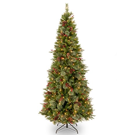 National Tree 7-1/2-Feet "Feel-Real" Colonial Slim Hinged Tree with 400 Clear Lights