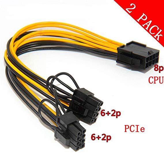 CPU 8pin to Graphics Video Card Double PCI-E 8Pin(6Pin 2Pin)Power Supply Cable, Splitter PCI Express Graphics Card Connector PC Power Cable Wire CPU Molex for Graphics Card BTC Miner (2 Pack)