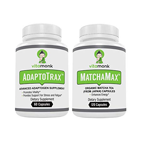 Adaptogen Blend and Matcha Capsules Combo - Mr. Zen Stack - Organic Japanese Matcha Pills and our Advanced Adaptogens Supplement Complex with KSM-66 Ashwagandha, Rhodiola, Cordyceps, Holy Basil   More