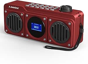 Avantree Boombyte - Portable Digital FM Radio with Bluetooth Speaker, Superb Sound, Metal Finish, MP3 Player, Support Micro SD Card & USB Audio Input, Long Play Time, Rechargeable, Easy to Use - Red