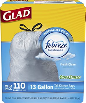 Glad OdorShield Tall Kitchen Drawstring Fresh Clean Trash Bags, 13 Gallon, 110 Count