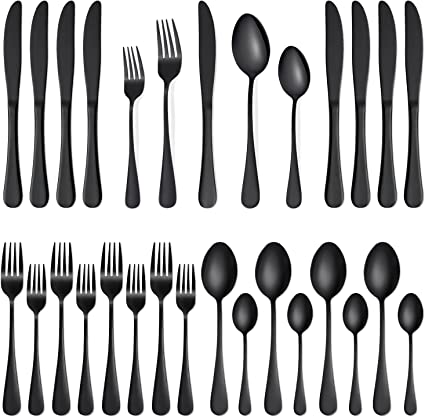 20 Piece Black Silverware Set Service for 4, Stainless Steel Flatware Utensils Set, Black Cutlery Set Knives Spoons and Forks Set, Mirror Polished, Dishwasher Safe