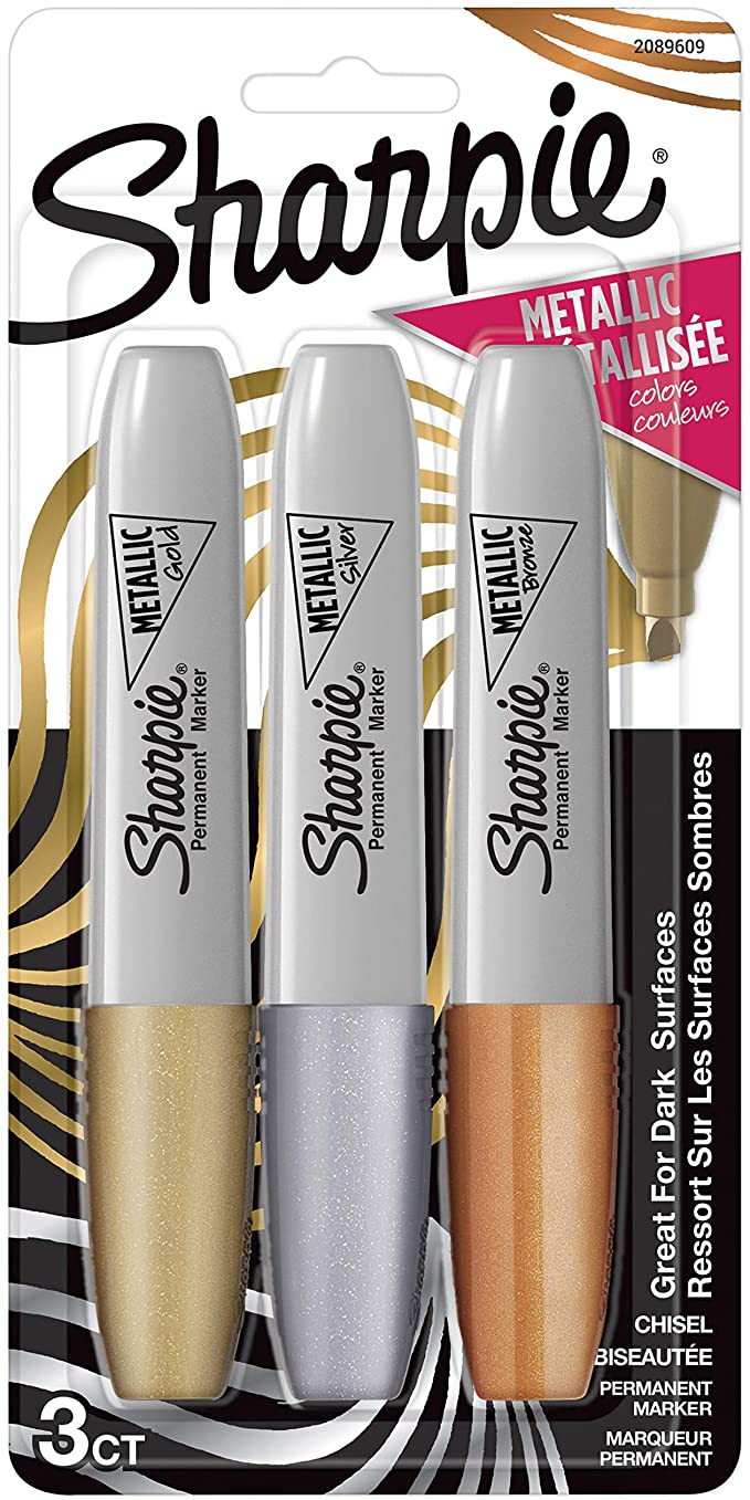 Sharpie Metallic Permanent Markers, Chisel Tip, Assorted Colors, 3 Count