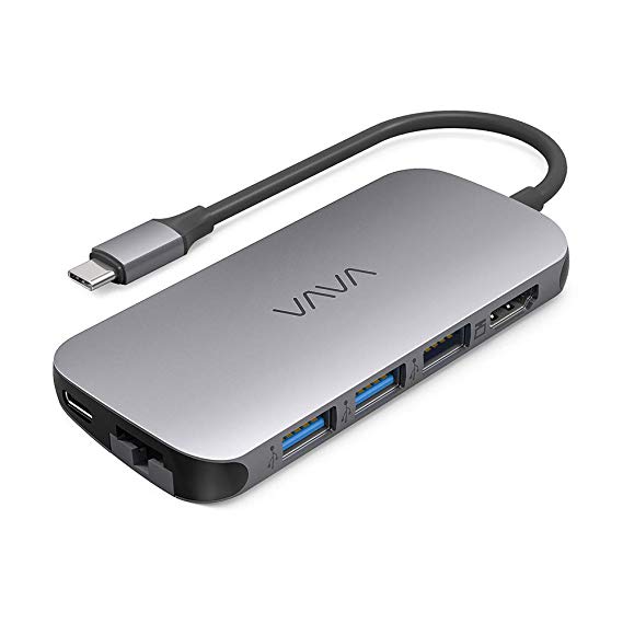 VAVA 8-in-1 USB C Hub, 4K USB C to HDMI Adapter with Power Delivery, SD/TF Cards Reader USB Ports and Gigabit Ethernet Port for MacBook Air (2018) / Pro, ChromeBook, and Type C Windows Laptops