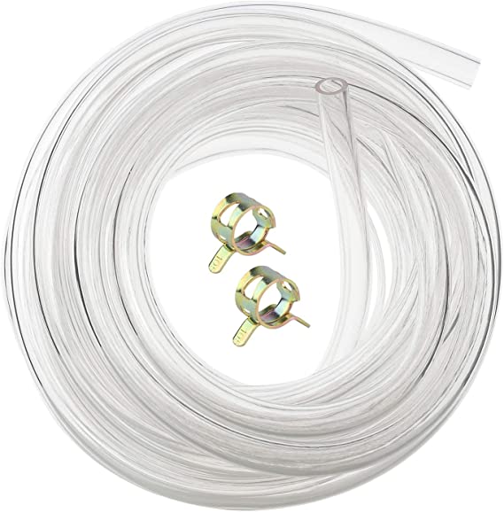 5/16" ID x 7/16" OD Clear Vinyl Tubing Food Grade Flexible 8mm ID Tubing Plastic PVC Tube Water Air Hose Pipe with 2 Hose Clamps 16.4Feet