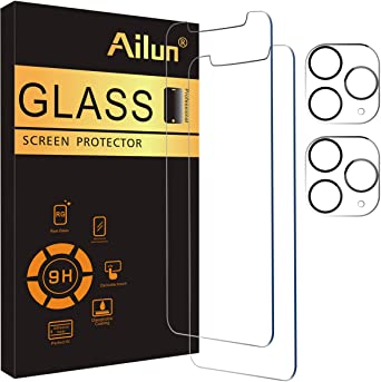 Ailun 2 Pack Screen Protector Compatible for iPhone 11 Pro Max[6.5 inch]   2 Pack Camera Lens Protector,Tempered Glass Film,[9H Hardness] - HD