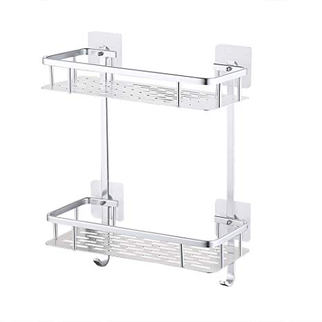 KES 2-Tier Bathroom Shelf No Drill Rectangle Shower Caddy Organizer Aluminum Without Drilling Screw Free Wall Mount Anodized, A4028BDF