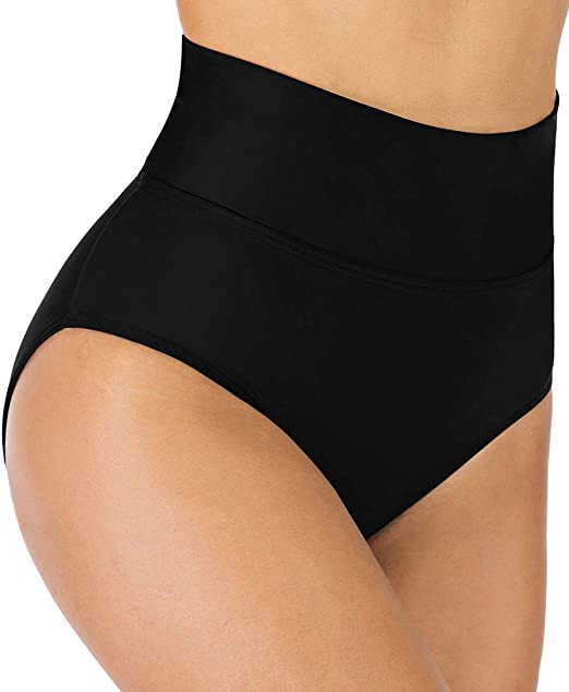 Micosuza Women's High Waisted Bikini Bottoms Shape Control Fold Swim Brief Tankini Bottoms