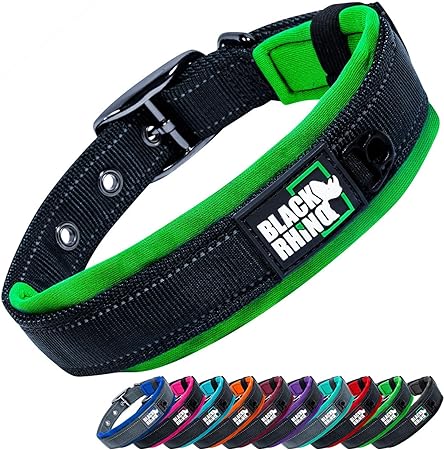 Black Rhino - The Comfort Collar Ultra Soft Neoprene Padded Dog Collar for All Breeds, Dog Collars for Large Dogs - Heavy Duty Adjustable Reflective Weatherproof (Large, Green/Bl)