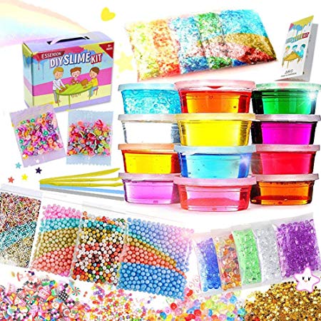 Slime Kit - Slime Supplies Slime Making Kit for Girls Boys Kids, Includes Clear Crystal Slime, Slime Containers, Foam Balls, Fruit Slices, Fishbowl Beads, Age 6  year old Gifts Girls Toys Gifts