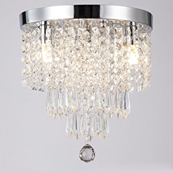 ZEEFO Crystal Chandeliers, Modern Pendant Flush Mount Ceiling Light Fixtures，3 Lights， H10.2 W9.8 Inches, Contemporary Elegant Design Style Suitable For Hallway, Living Room, Dining Room