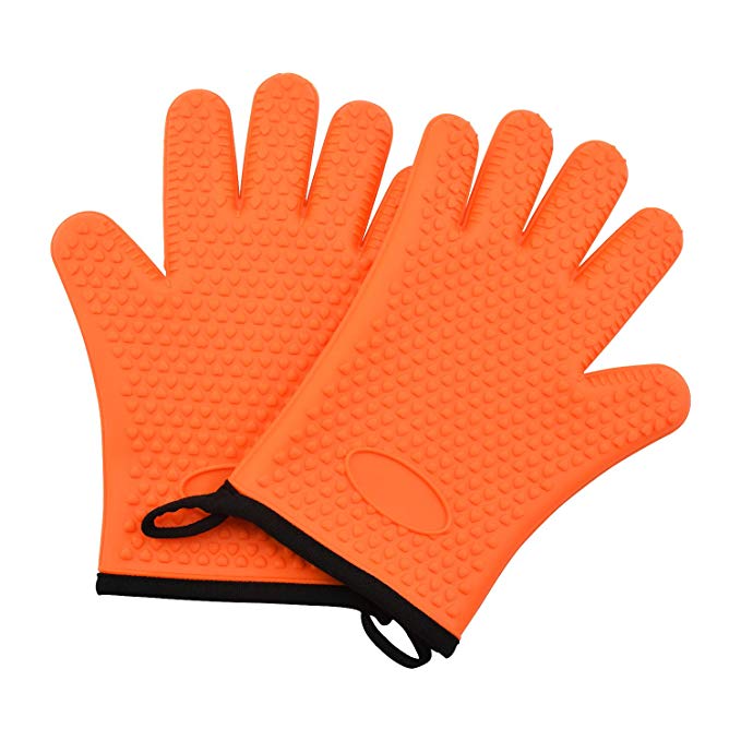 Lifbetter Silicone Cooking Gloves, Heat Resistant Oven BBQ Grilling Gloves Mitts with Internal Protective Cotton Layer and Non Slip Grip(Orange)