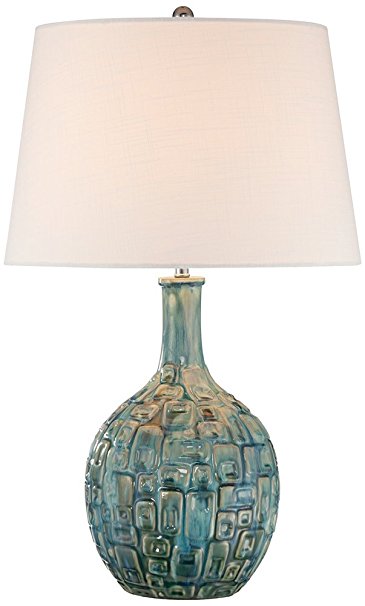 Mid-Century Teal Ceramic Gourd Table Lamp