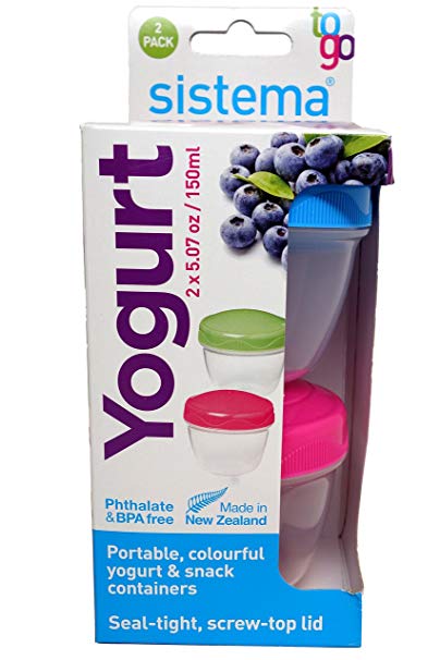 Sistema 150ml Yogurt and Snack Containers, Pink and Blue, 2-Pack (4 Containers in Total)