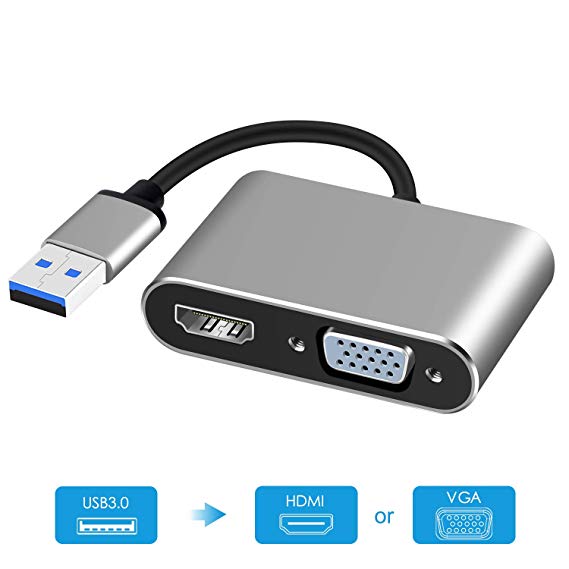 USB 3.0 to HDMI VGA Adapter,LC-dolida USB to VGA/HDMI Adaptor,1080P Converter Support HDMI VGA Sync Output,for Windows7/8/10 (Grey)