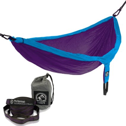 Insane Sale - Explore Outfitters PRO Nylon Double Hammock - Large - With Tree Straps - Best Portable Parachute Hammock For Camping, Travel, Outdoors, Backpacking